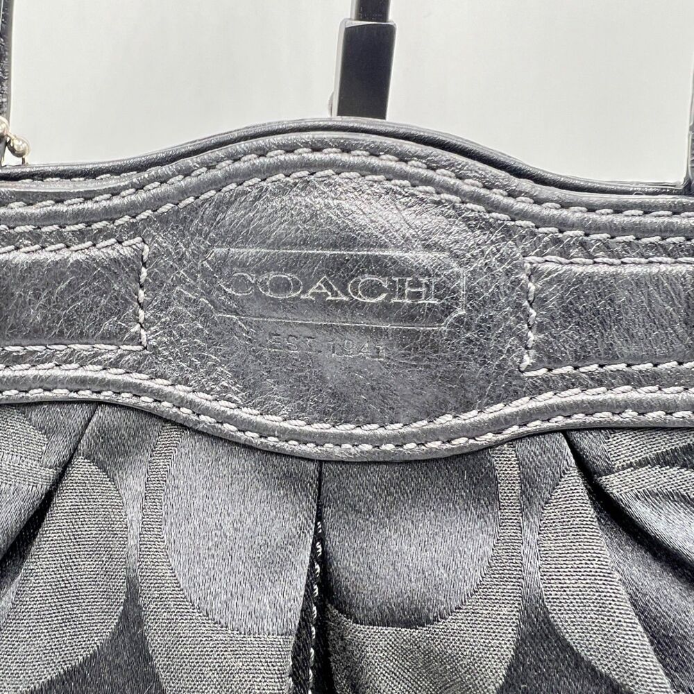 Coach Signature Sateen Garnet Satchel Shoulder Bag Silver/Black No F13906 - Picture 3 of 15
